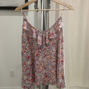 White Birch Floral Ruffle Blouse - Periwinkle and Red